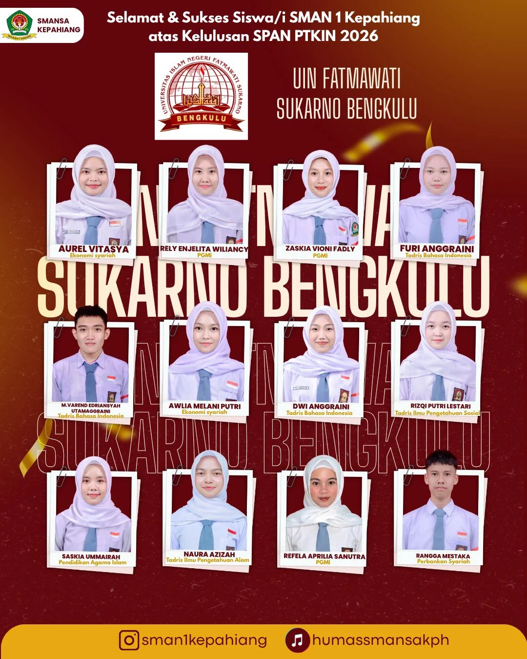 12 Siswa Lolos UIN Fatmawati Sukarno dan 2 Siswi ke IAIN Curup, SMAN 1 Kepahiang Ukir Prestasi di SPAN PTKIN 2026